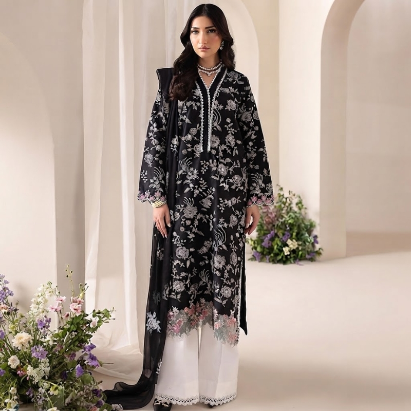 Raj Bari exclusive edition embroidered chiffon dupatta Pakistani three piece