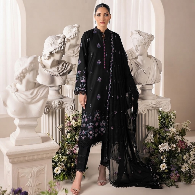Raj Bari exclusive edition embroidered chiffon dupatta Pakistani three piece