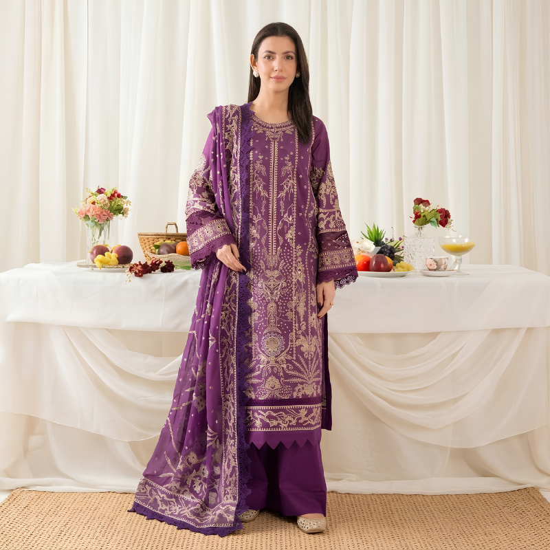 Johra Pinks Special Edition purple embroidered unstitched 3 piece suit