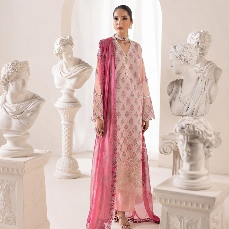 Raj Bari exclusive edition embroidered chiffon dupatta Pakistani three piece