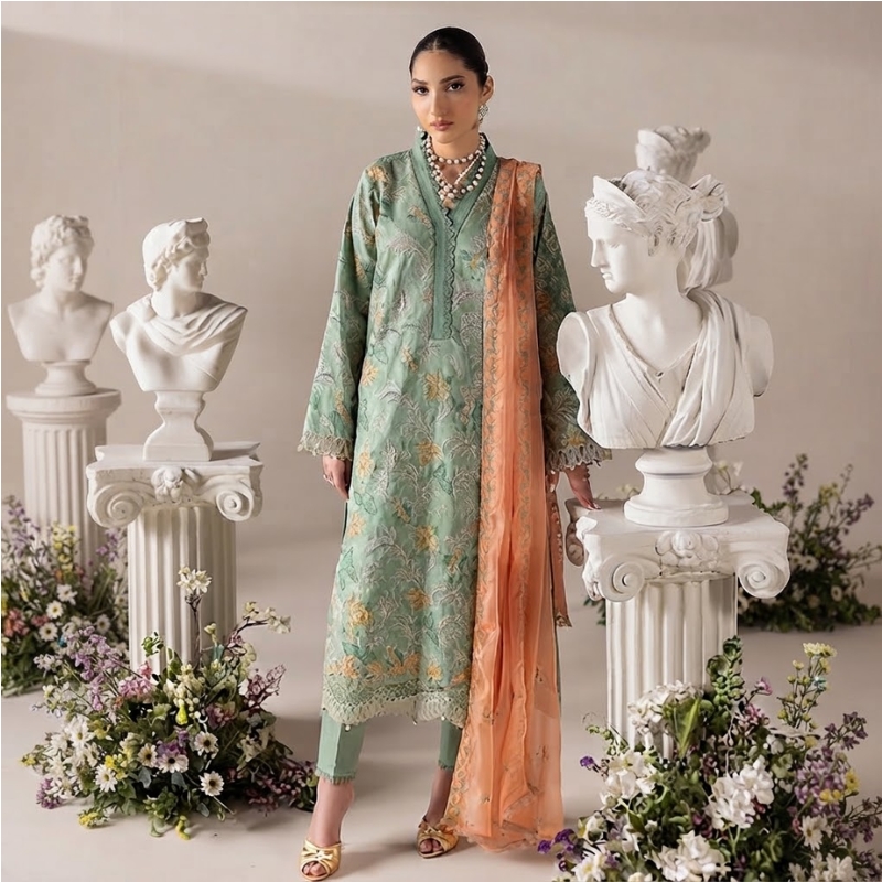 Raj Bari exclusive edition embroidered chiffon dupatta Pakistani three piece