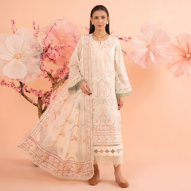 Johra Pinks Special Edition peach embroidered Pakistani 3 piece suit