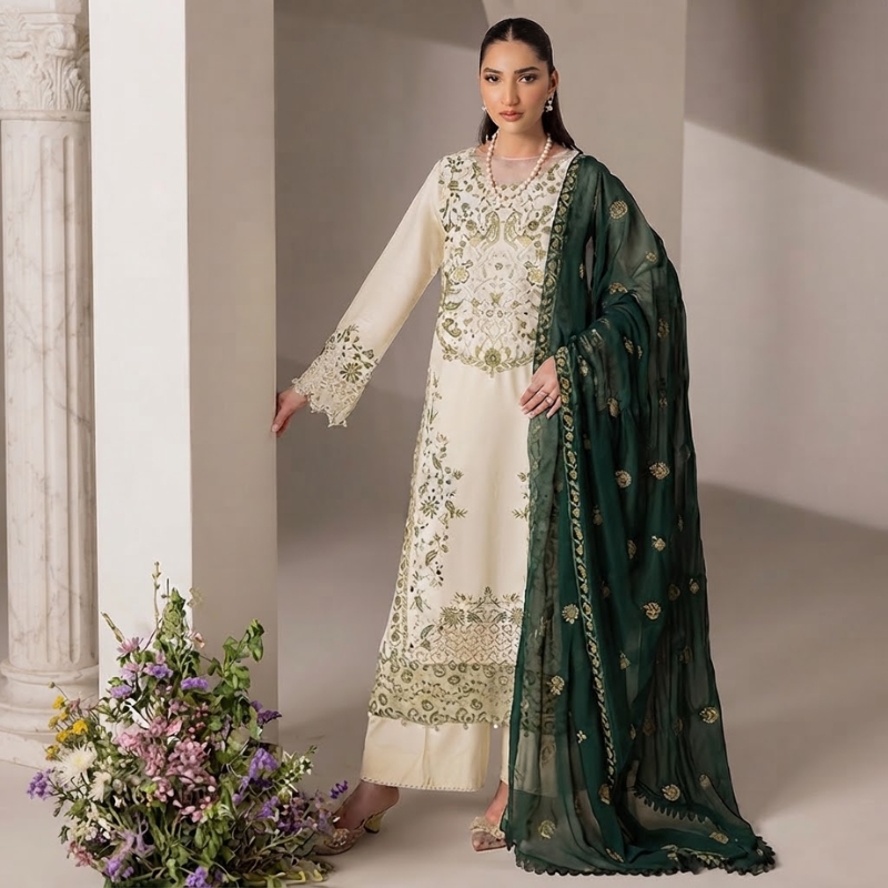 Raj Bari exclusive edition embroidered chiffon dupatta Pakistani three piece